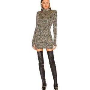 Dundas X Revolve Rave Leopard Mini Dress Womens Small Zappa Black And Gold Party